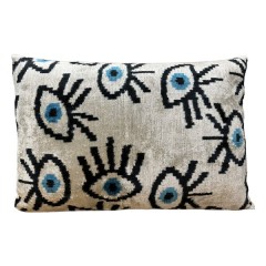 VELVET IKAT PILLOW COVER SILVER BLACK EYES Q6 - UNIQUE IKATS